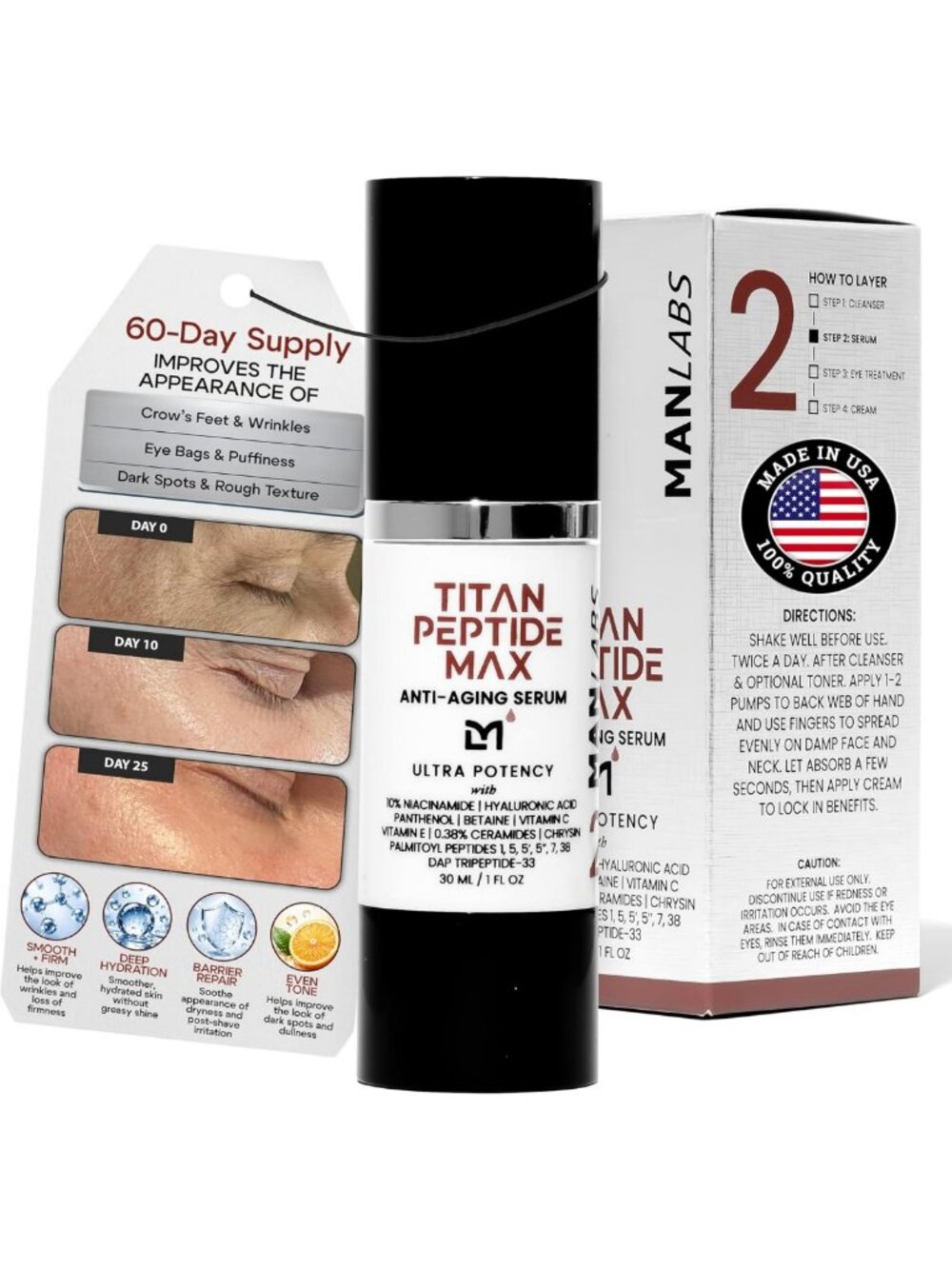 Man Labs Titan Peptide MAX Anti-Aging Face Serum for Men - Skin Firming